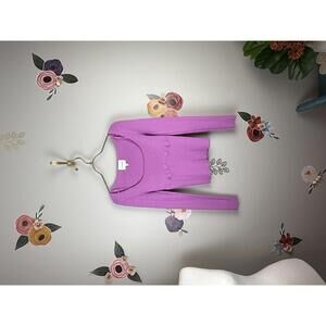 Pink Rose Ribbed Scoopneck Pink Cropped Long Sleeve Top - Size - Small
